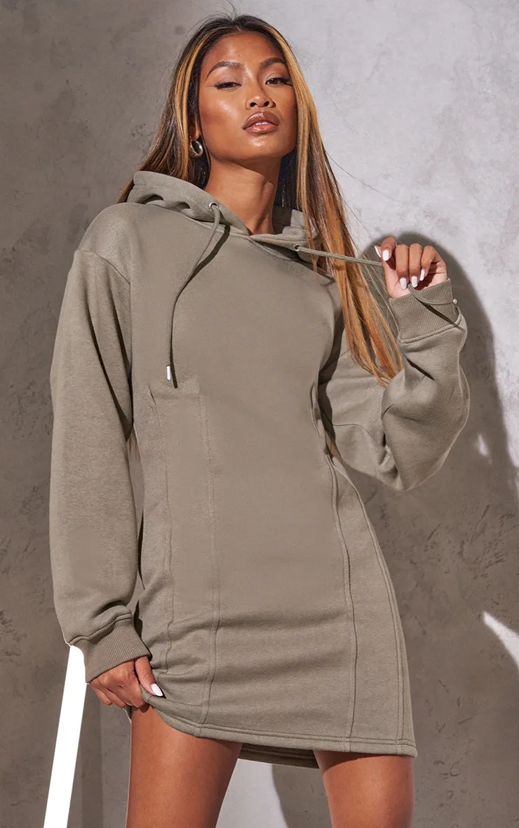 Renew Robe hoodie kaki clair à plis