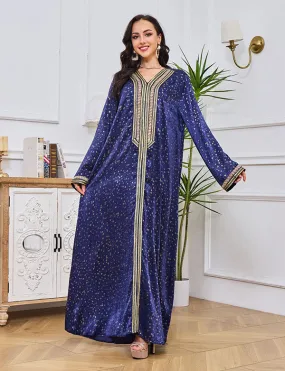 Robe d'abaya en dentelle strassée