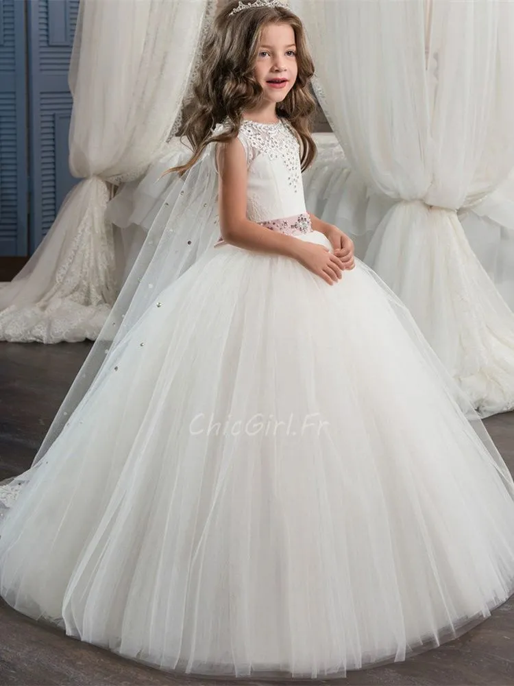 Robe De Mariée Fille Avec Cape Tulle Strass Ceinture