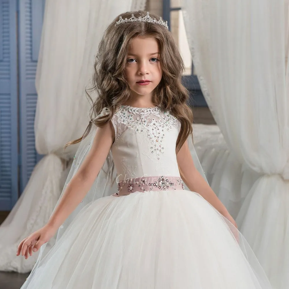 Robe De Mariée Fille Avec Cape Tulle Strass Ceinture