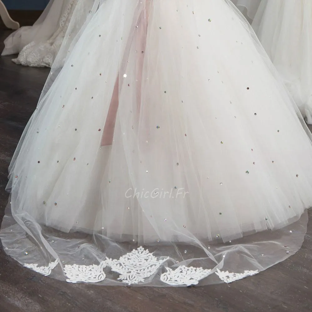 Robe De Mariée Fille Avec Cape Tulle Strass Ceinture