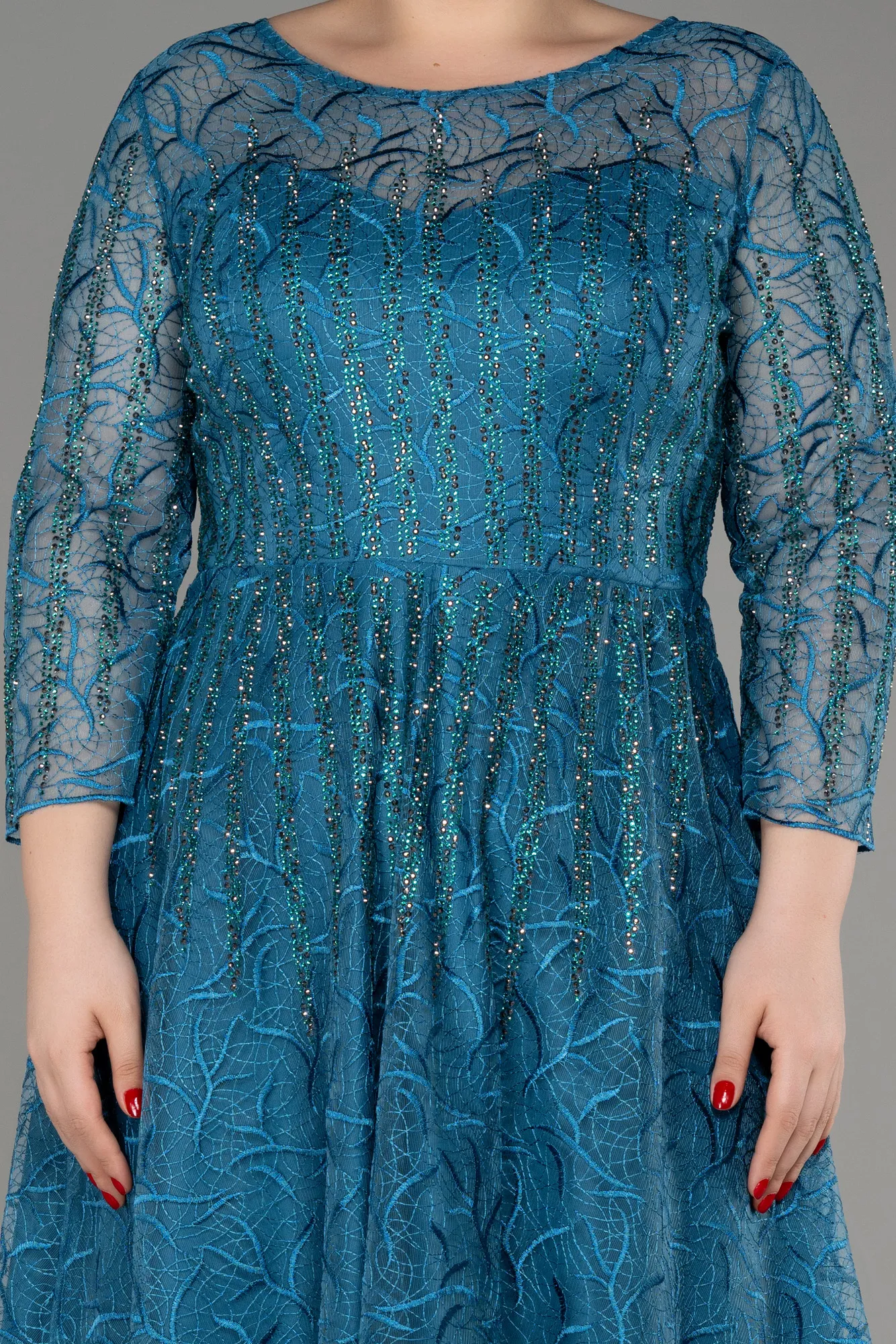 Robe De Soirée Grande Taille Longue Lacé Vert Pétrole ABU3932