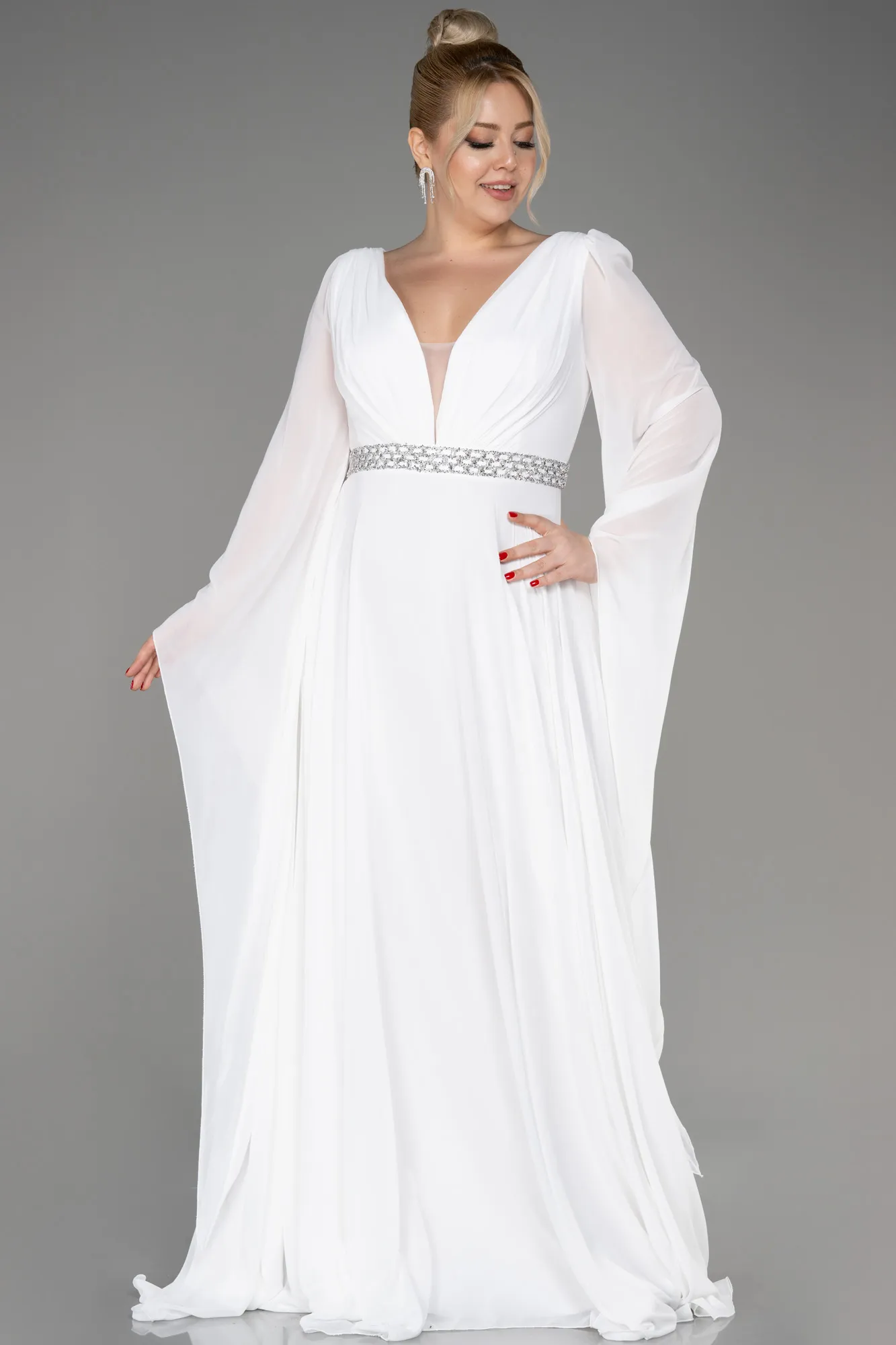 Robe De Soirée Grande Taille Mousseline Longue Violet Foncé ABU3543