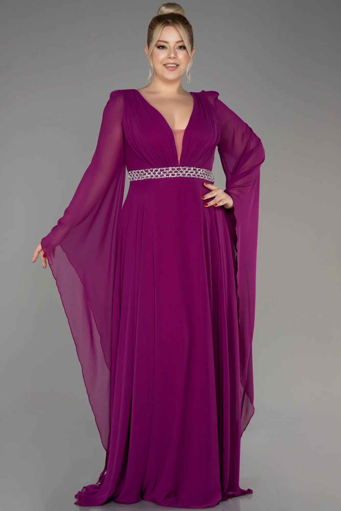 Robe De Soirée Grande Taille Mousseline Longue Violet Foncé ABU3543