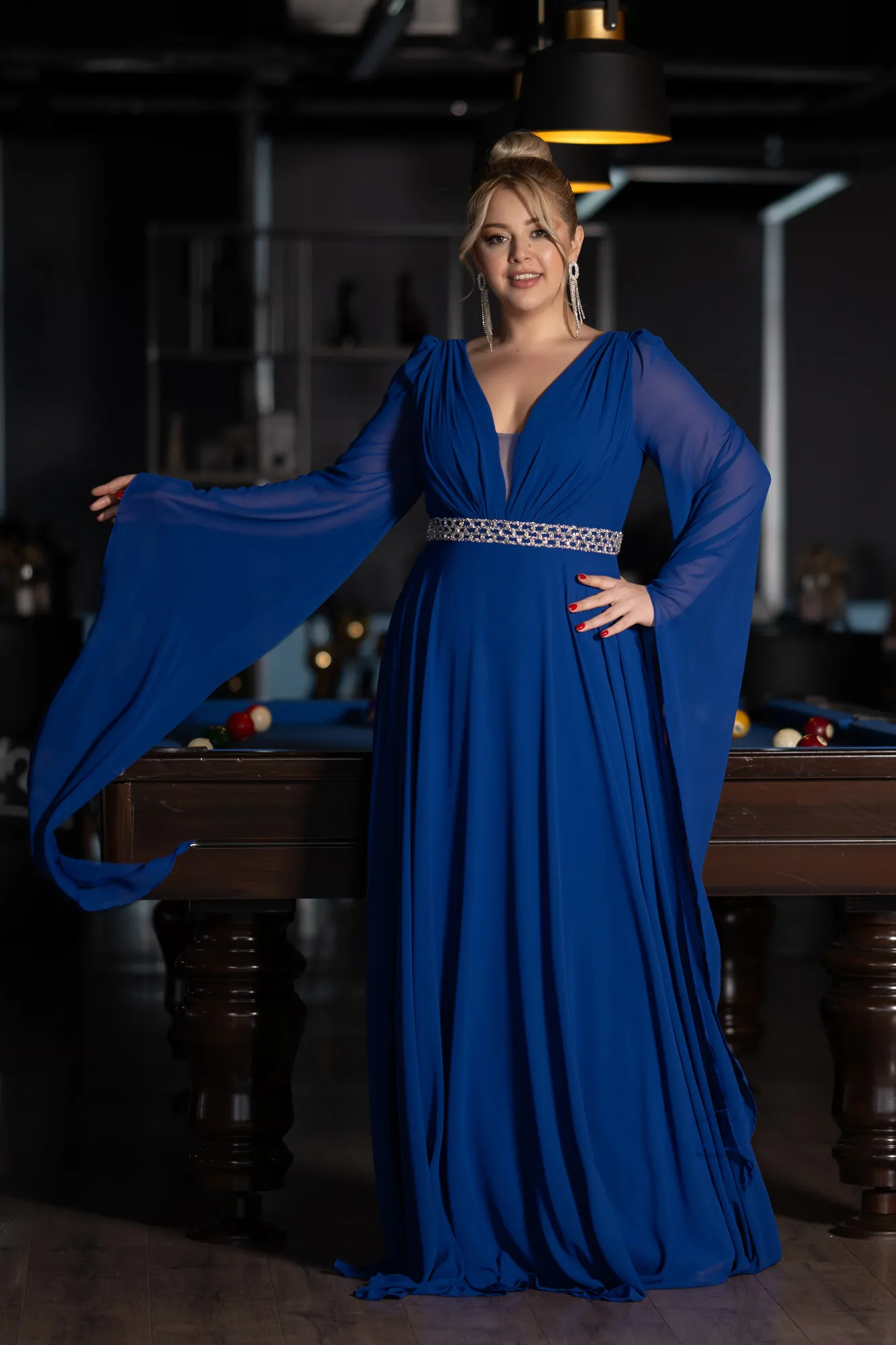 Robe De Soirée Grande Taille Mousseline Longue Violet Foncé ABU3543