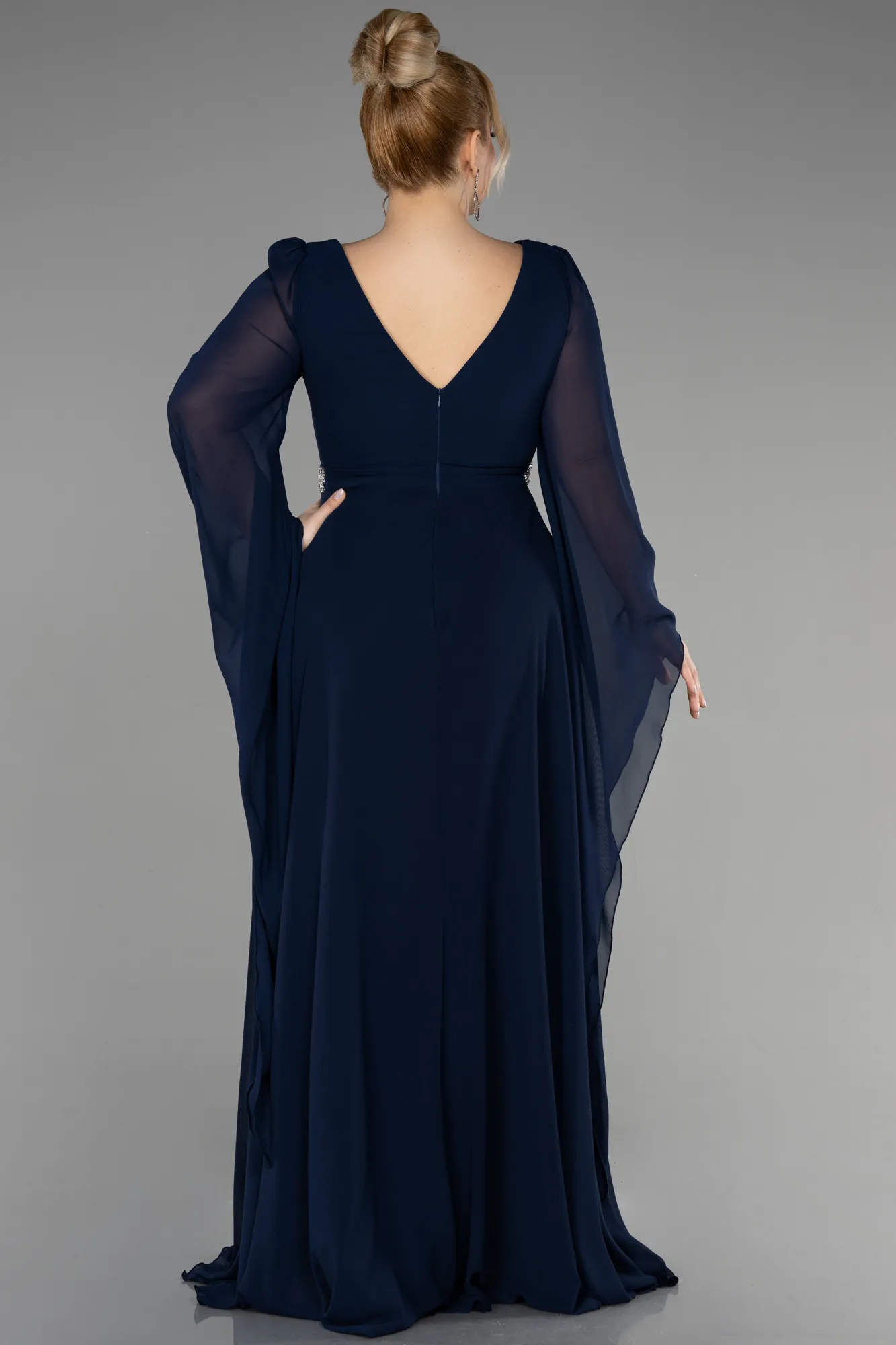 Robe De Soirée Grande Taille Mousseline Longue Violet Foncé ABU3543