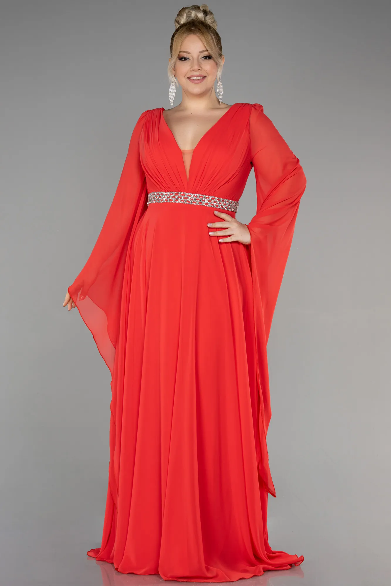 Robe De Soirée Grande Taille Mousseline Longue Violet Foncé ABU3543