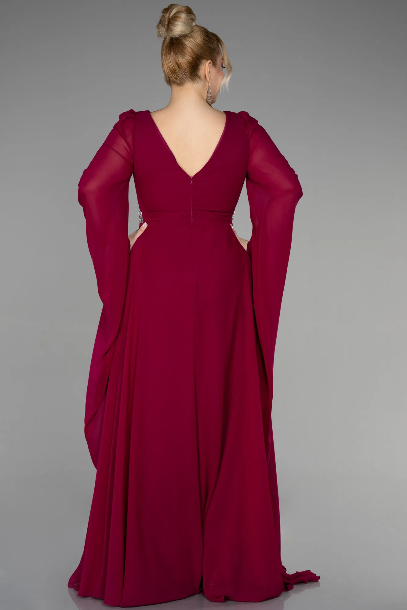 Robe De Soirée Grande Taille Mousseline Longue Violet Foncé ABU3543