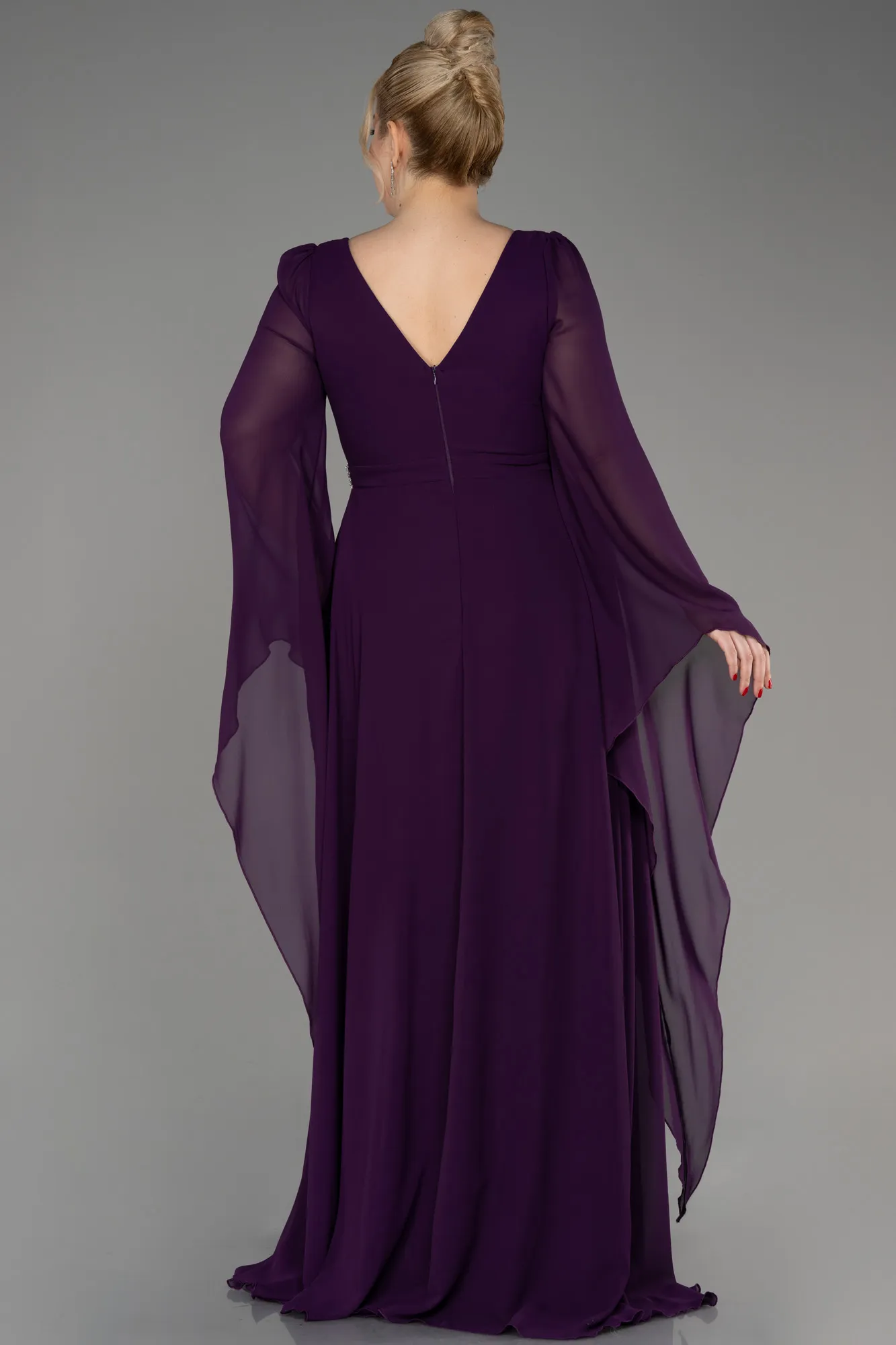 Robe De Soirée Grande Taille Mousseline Longue Violet Foncé ABU3543