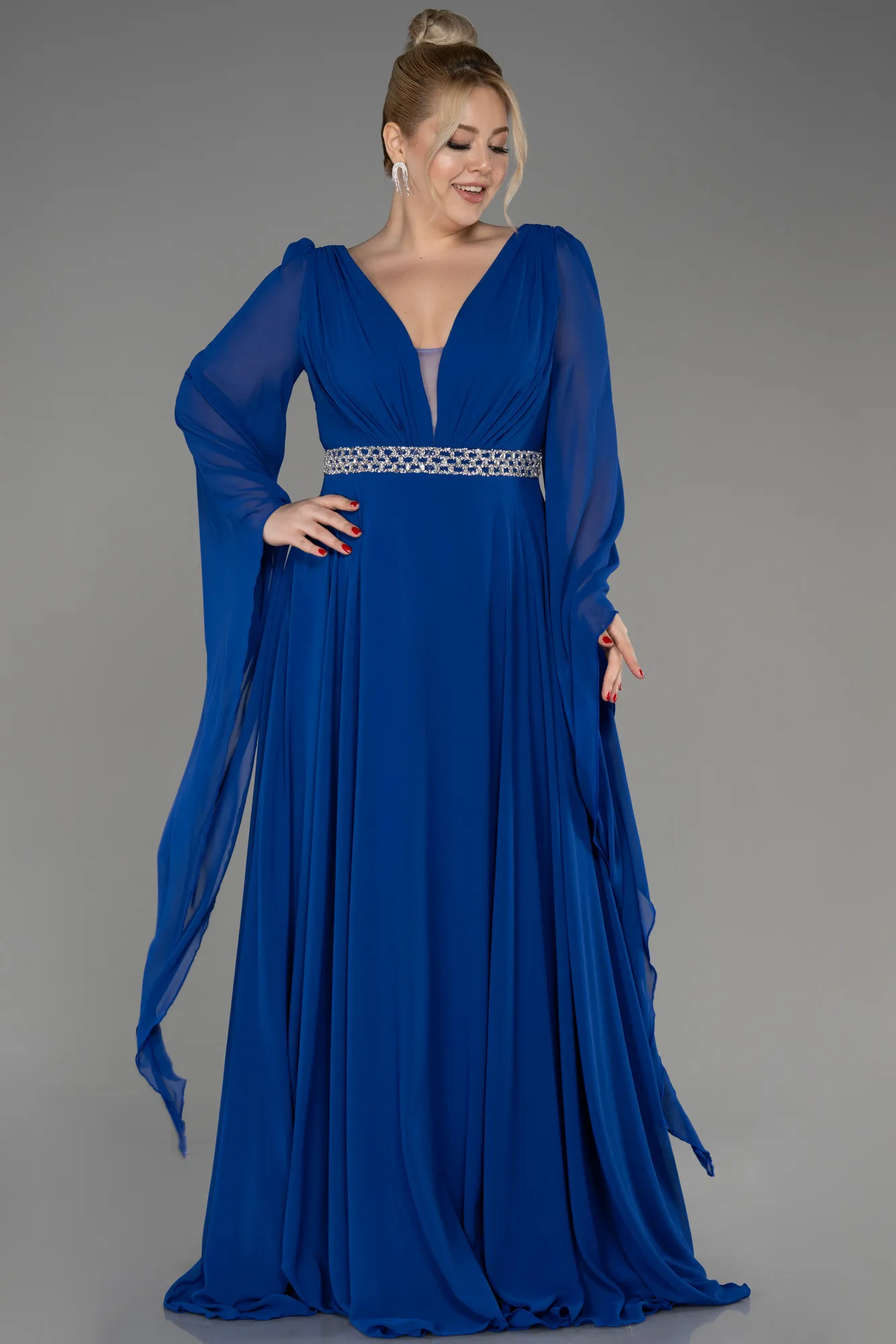 Robe De Soirée Grande Taille Mousseline Longue Violet Foncé ABU3543