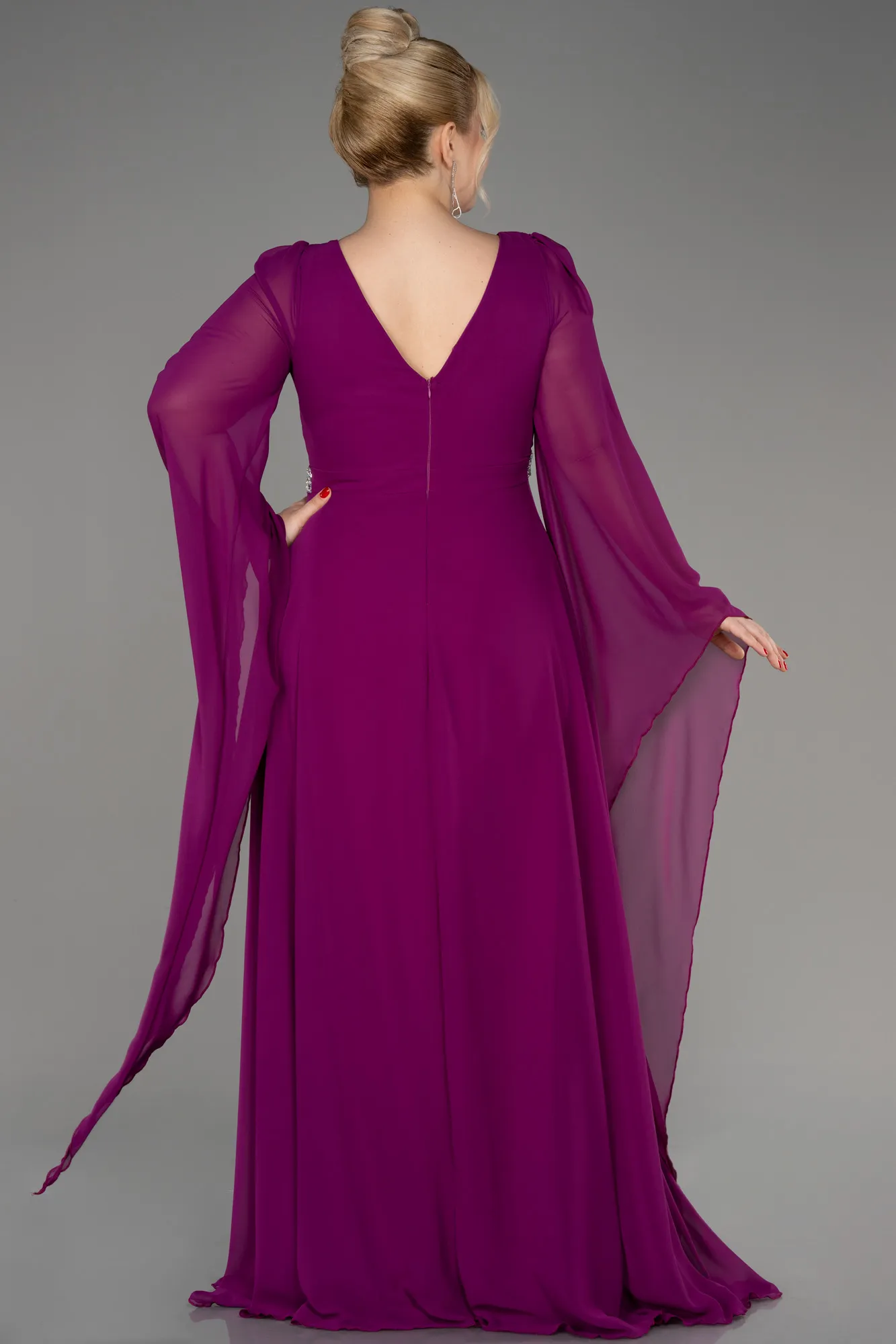 Robe De Soirée Grande Taille Mousseline Longue Violet Foncé ABU3543