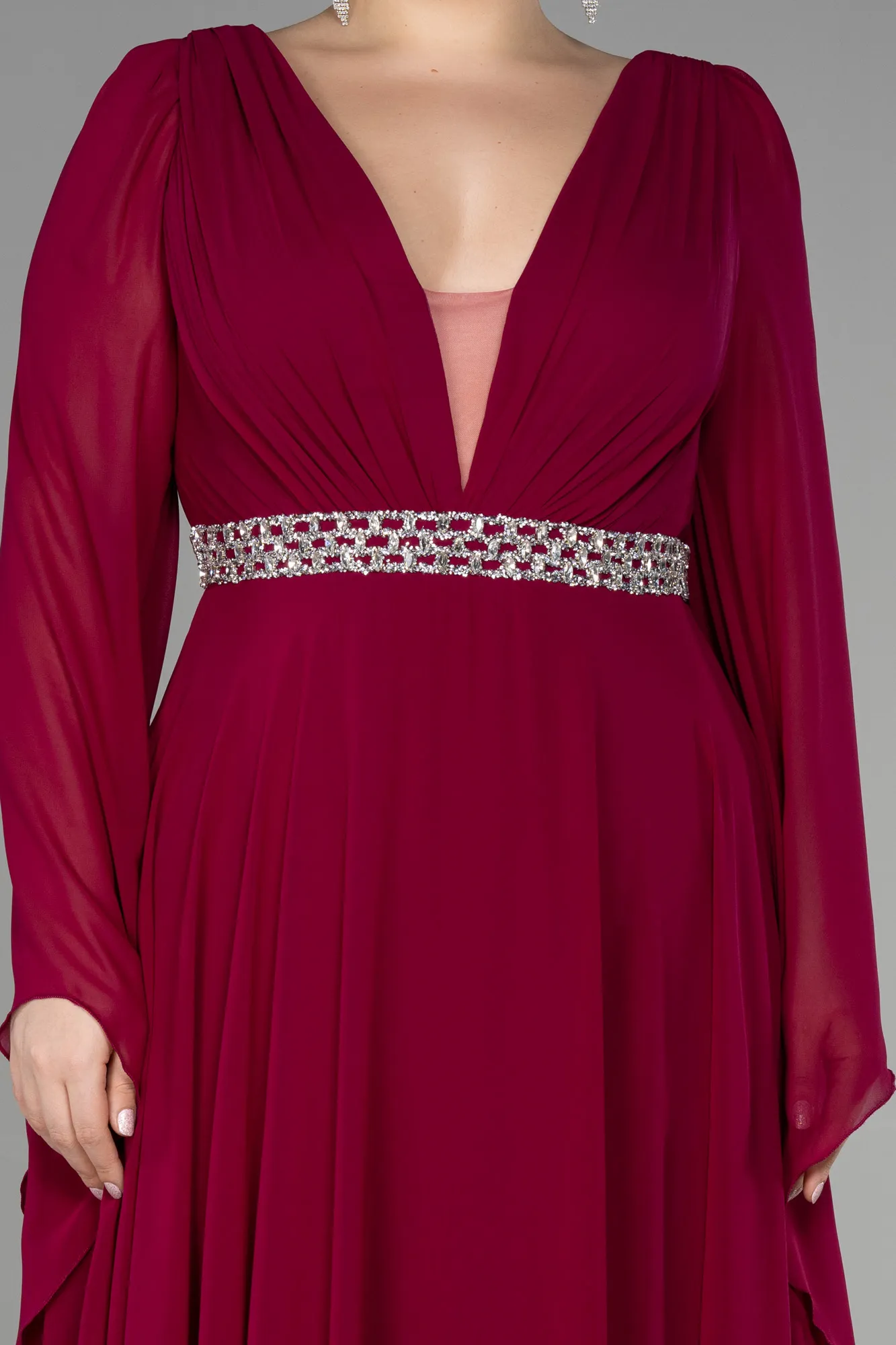 Robe De Soirée Grande Taille Mousseline Longue Violet Foncé ABU3543