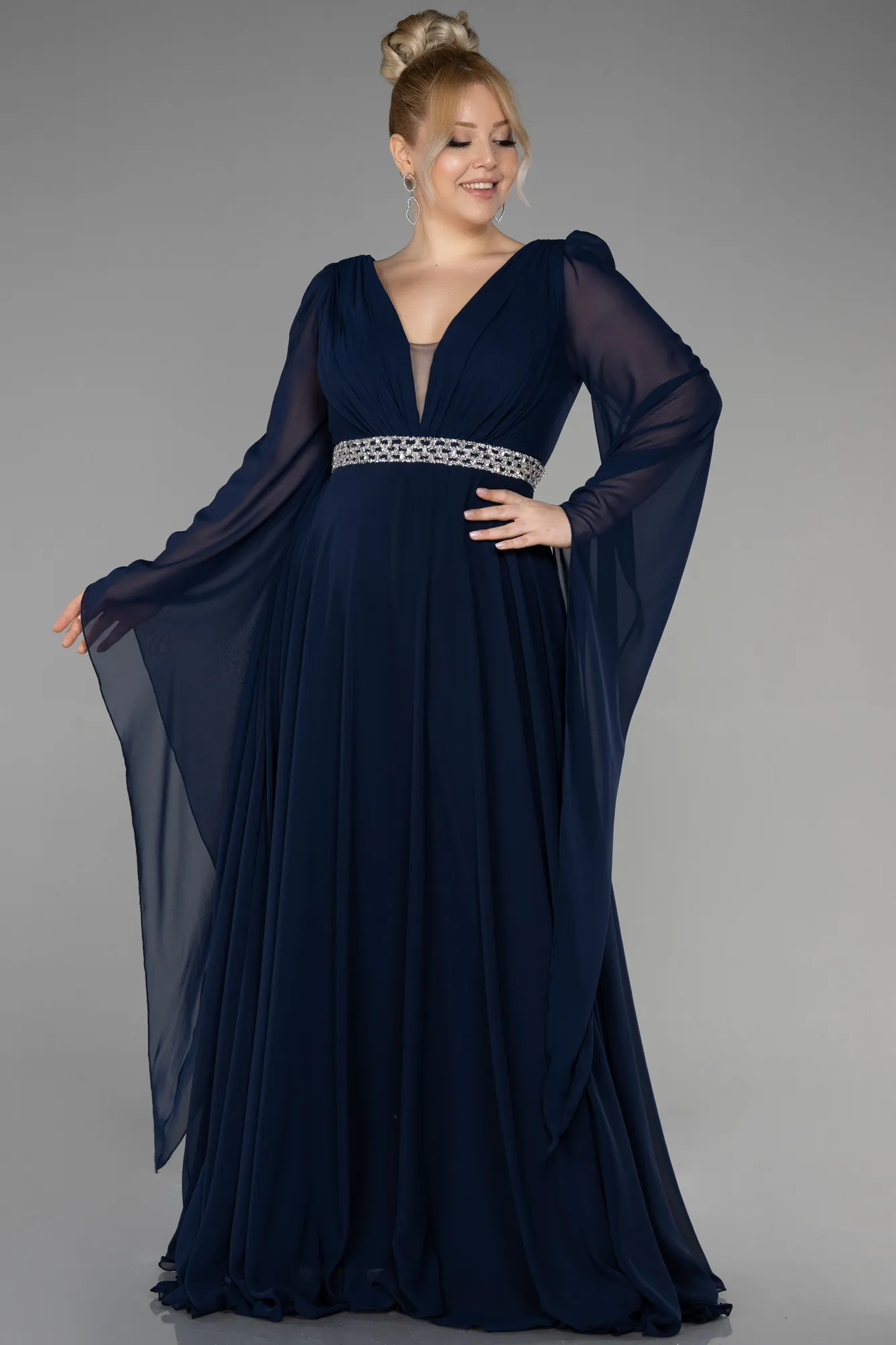 Robe De Soirée Grande Taille Mousseline Longue Violet Foncé ABU3543