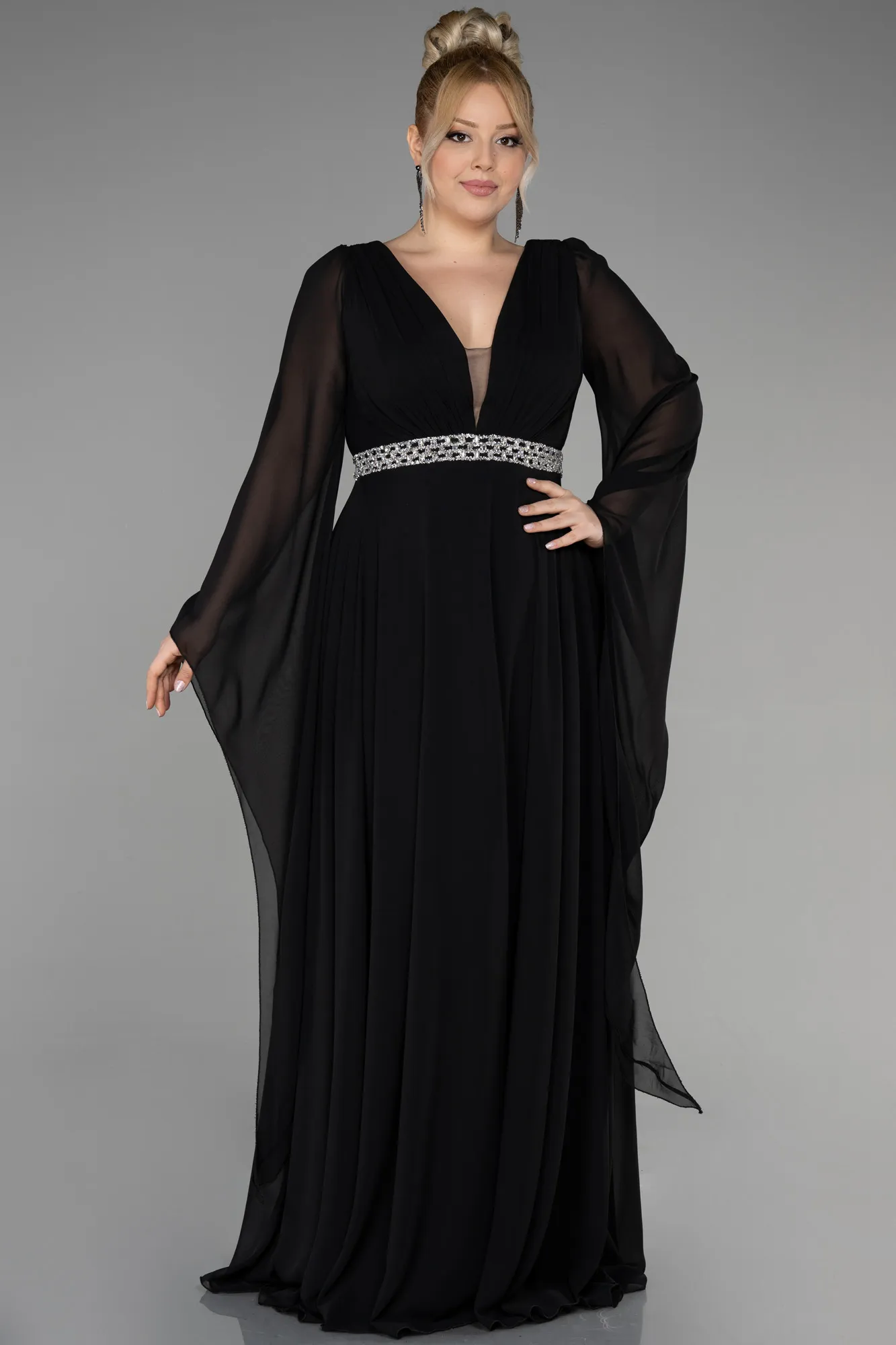 Robe De Soirée Grande Taille Mousseline Longue Violet Foncé ABU3543