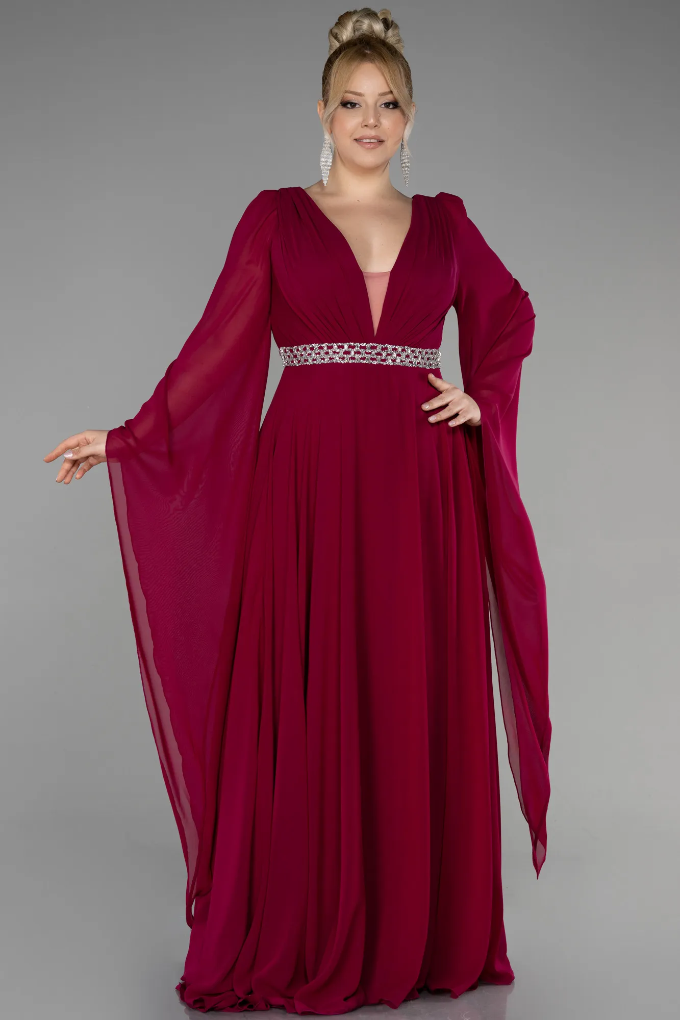 Robe De Soirée Grande Taille Mousseline Longue Violet Foncé ABU3543