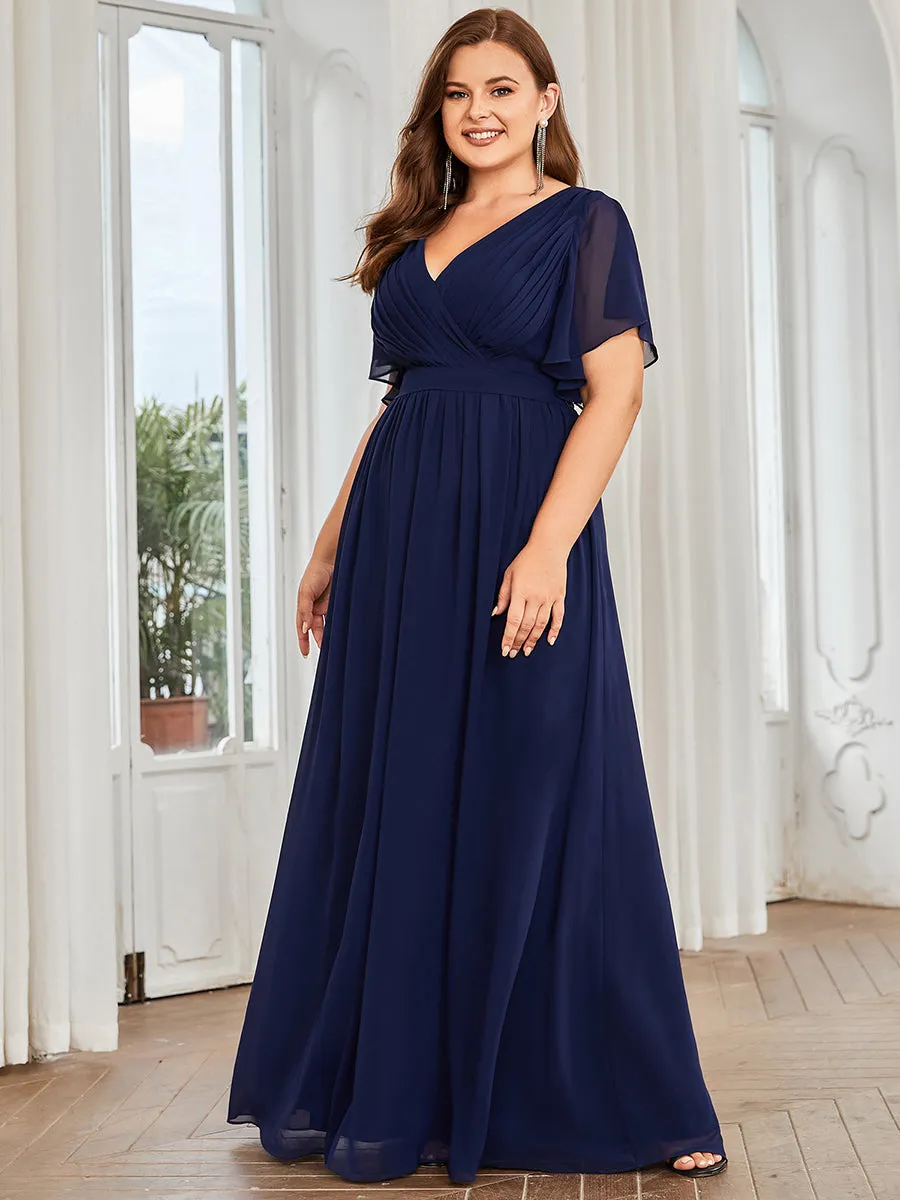 Robe mariage invitée en mousseline de soie longue de grande taille à encolure en V Maxi