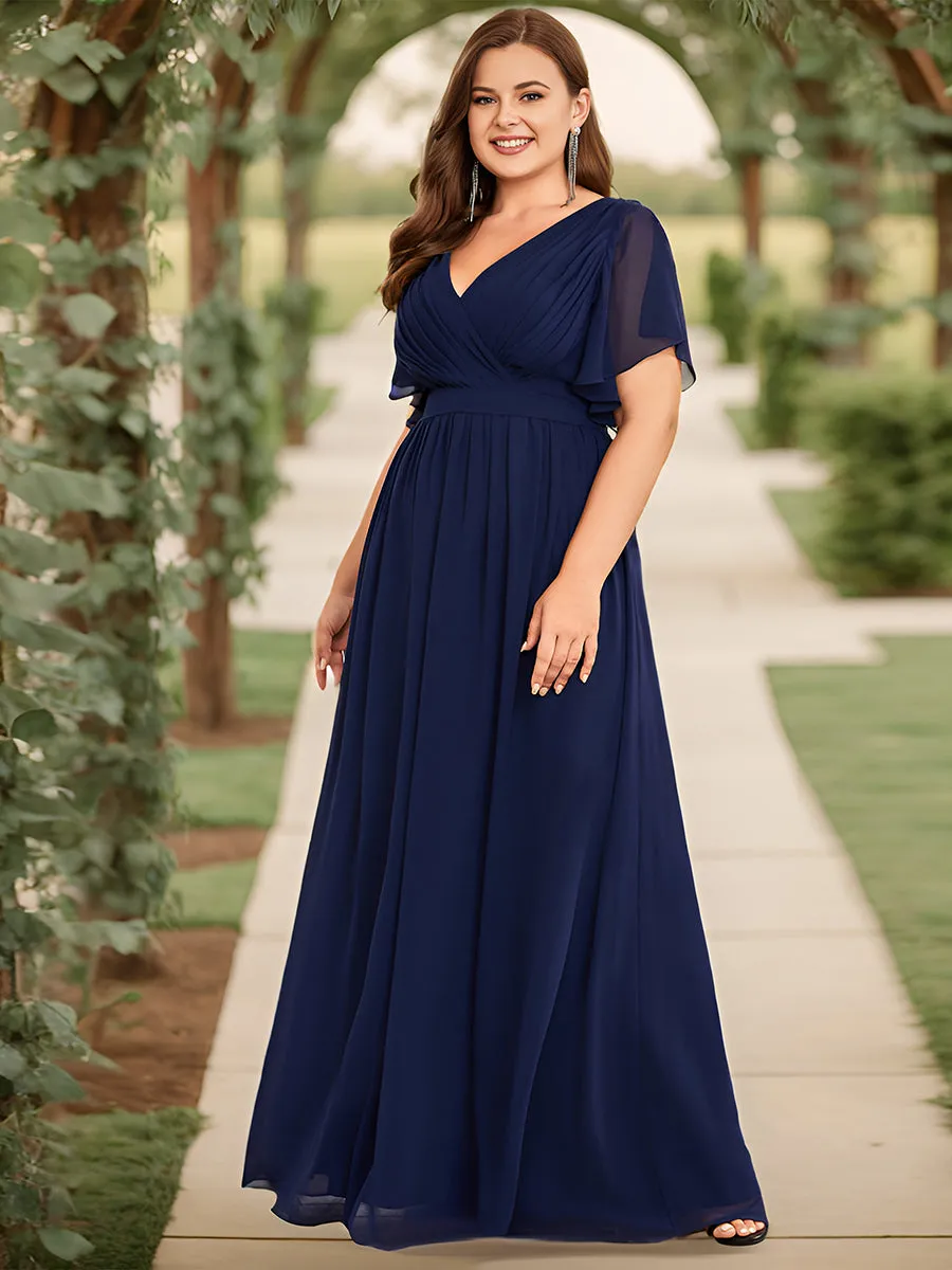 Robe mariage invitée en mousseline de soie longue de grande taille à encolure en V Maxi