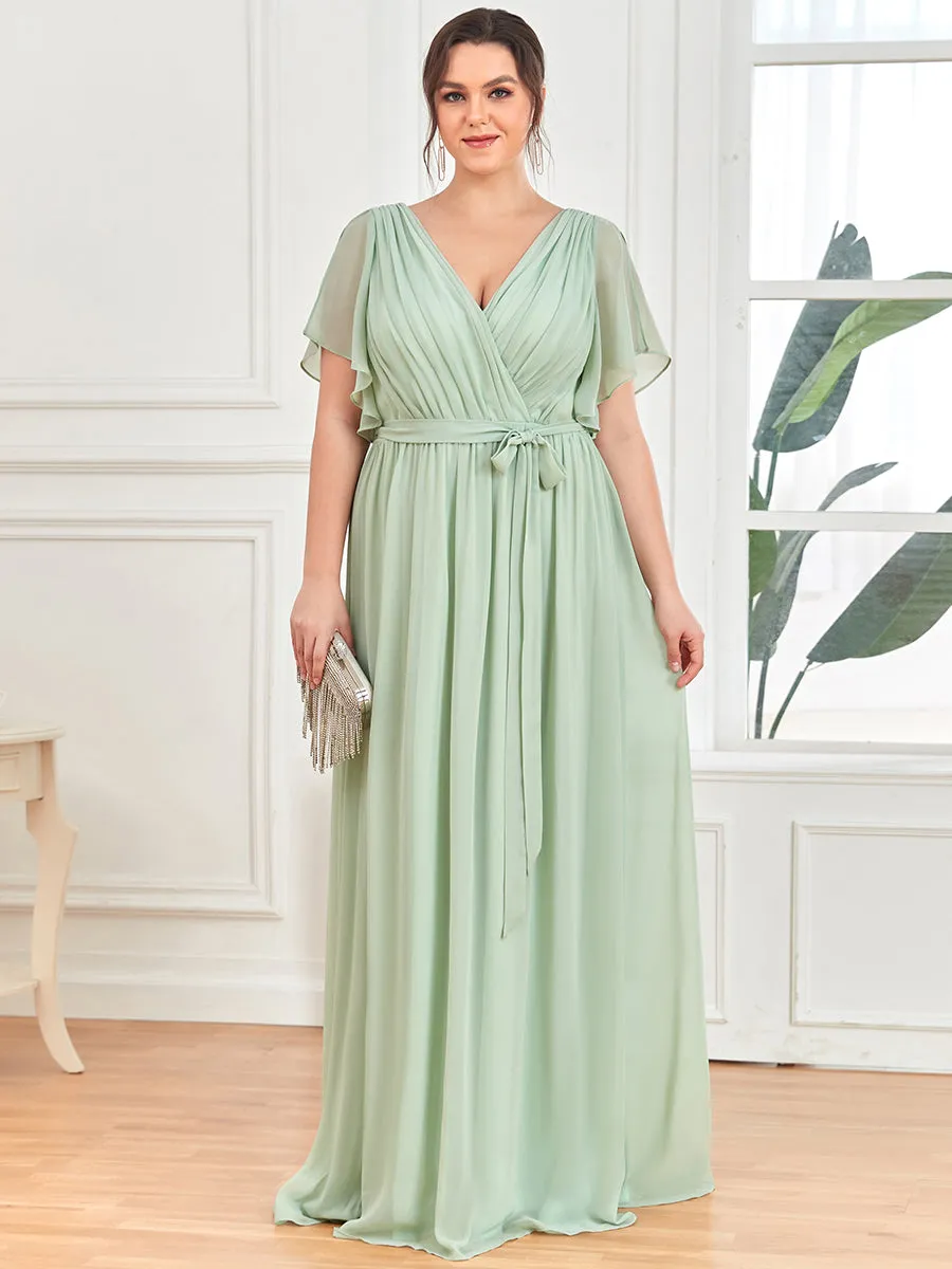 Robe mariage invitée en mousseline de soie longue de grande taille à encolure en V Maxi