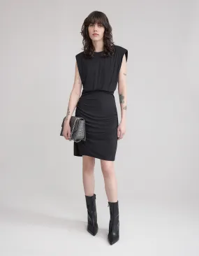 Robe noire drapée découpe asymétrique Femme