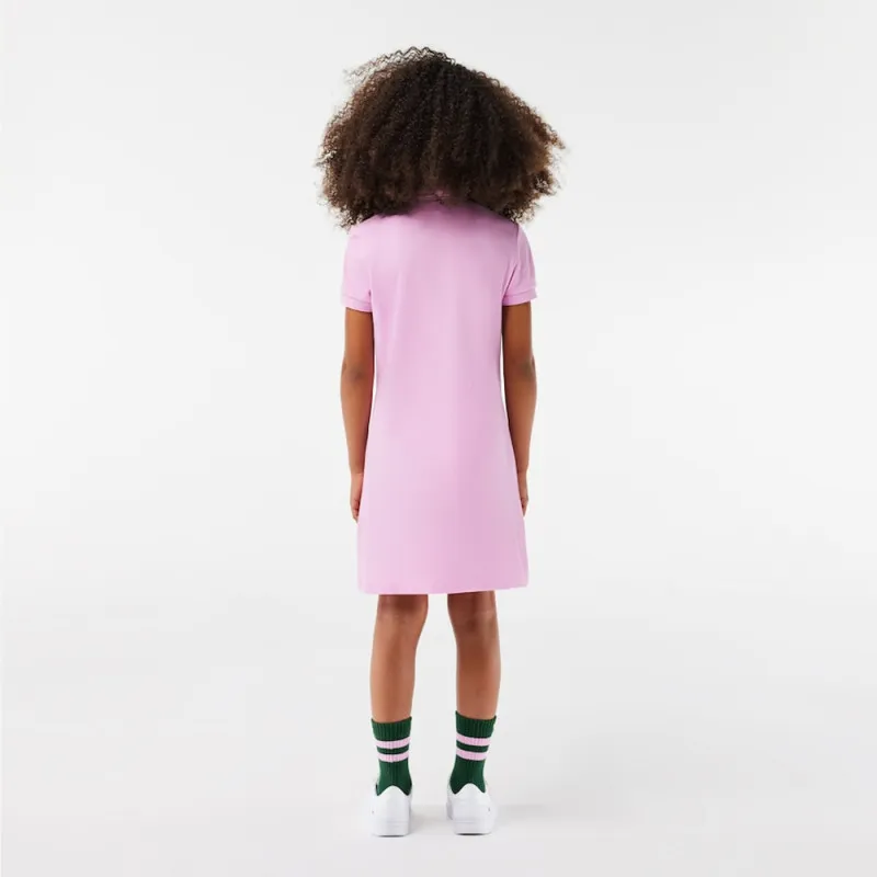 ROBE POLO FILLE LACOSTE EN PIQUÉ DE COTON UNI ROSE BONBON