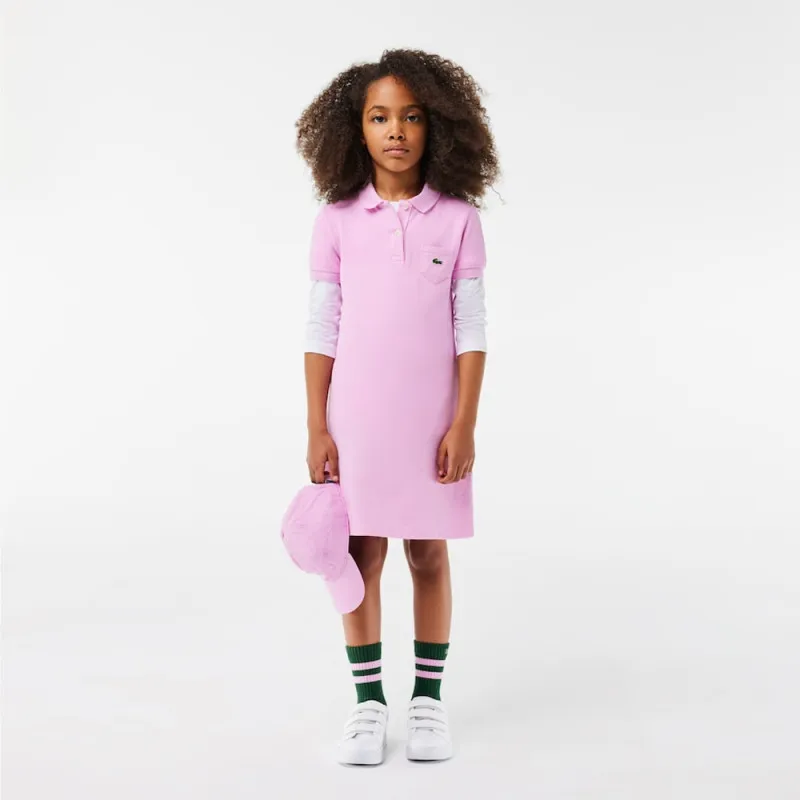 ROBE POLO FILLE LACOSTE EN PIQUÉ DE COTON UNI ROSE BONBON