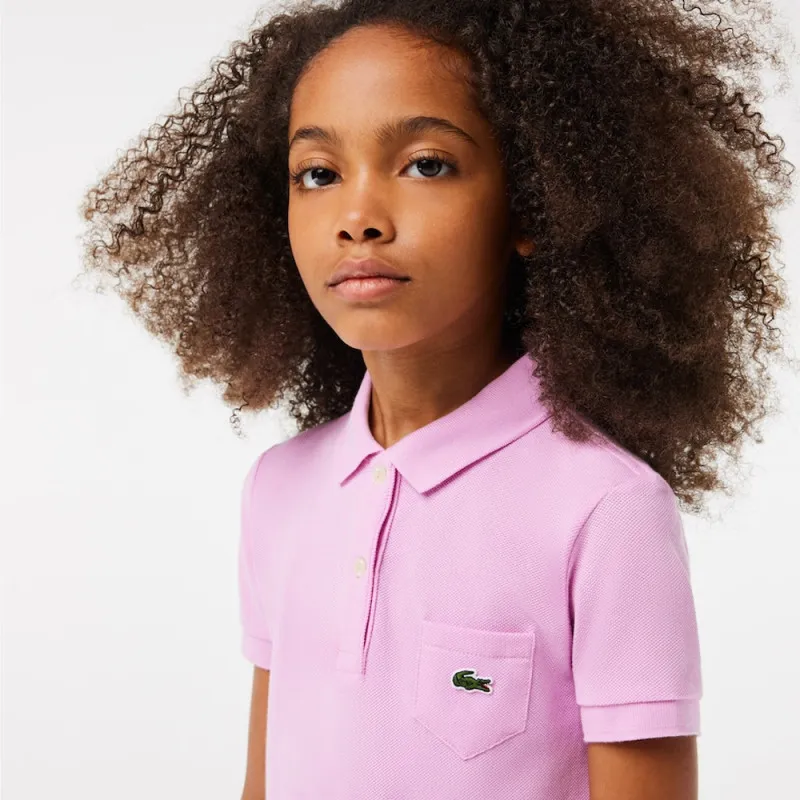 ROBE POLO FILLE LACOSTE EN PIQUÉ DE COTON UNI ROSE BONBON