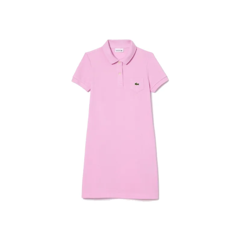 ROBE POLO FILLE LACOSTE EN PIQUÉ DE COTON UNI ROSE BONBON