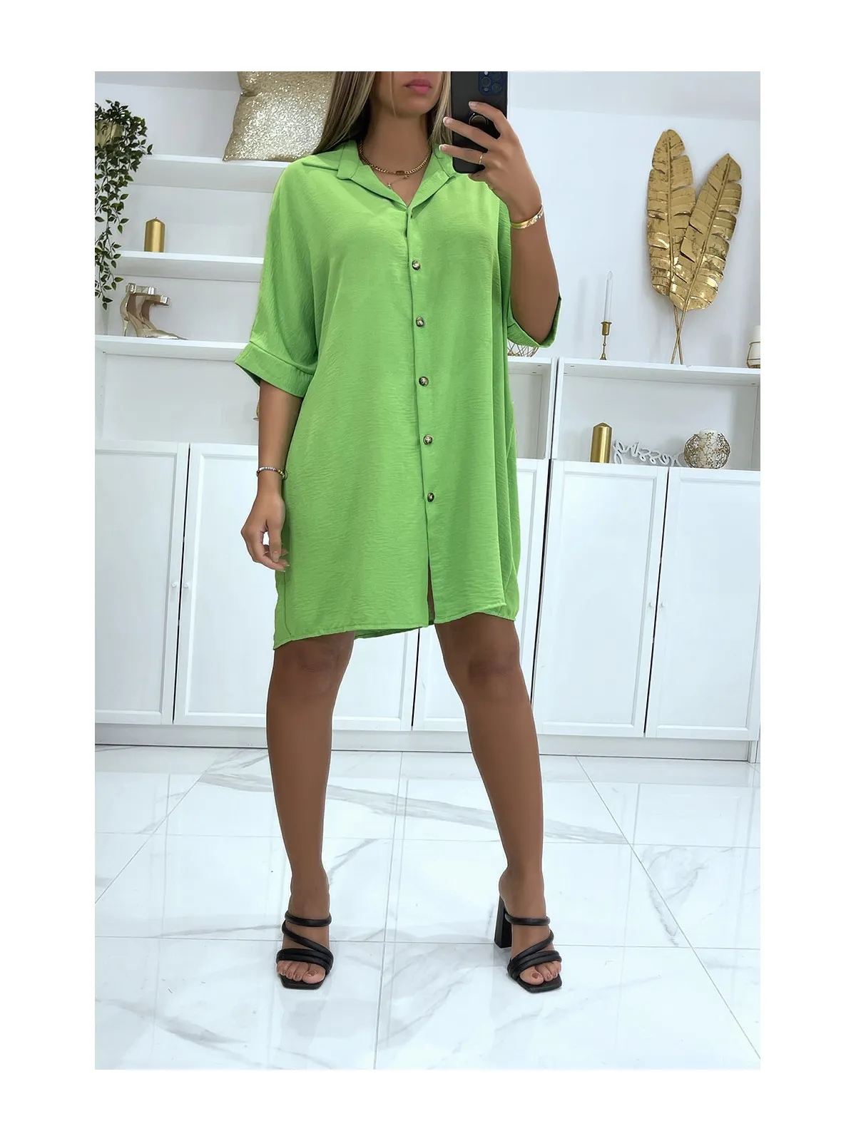 RoLR chemise ample vert pistache couleur vitaminée à jolies boutons