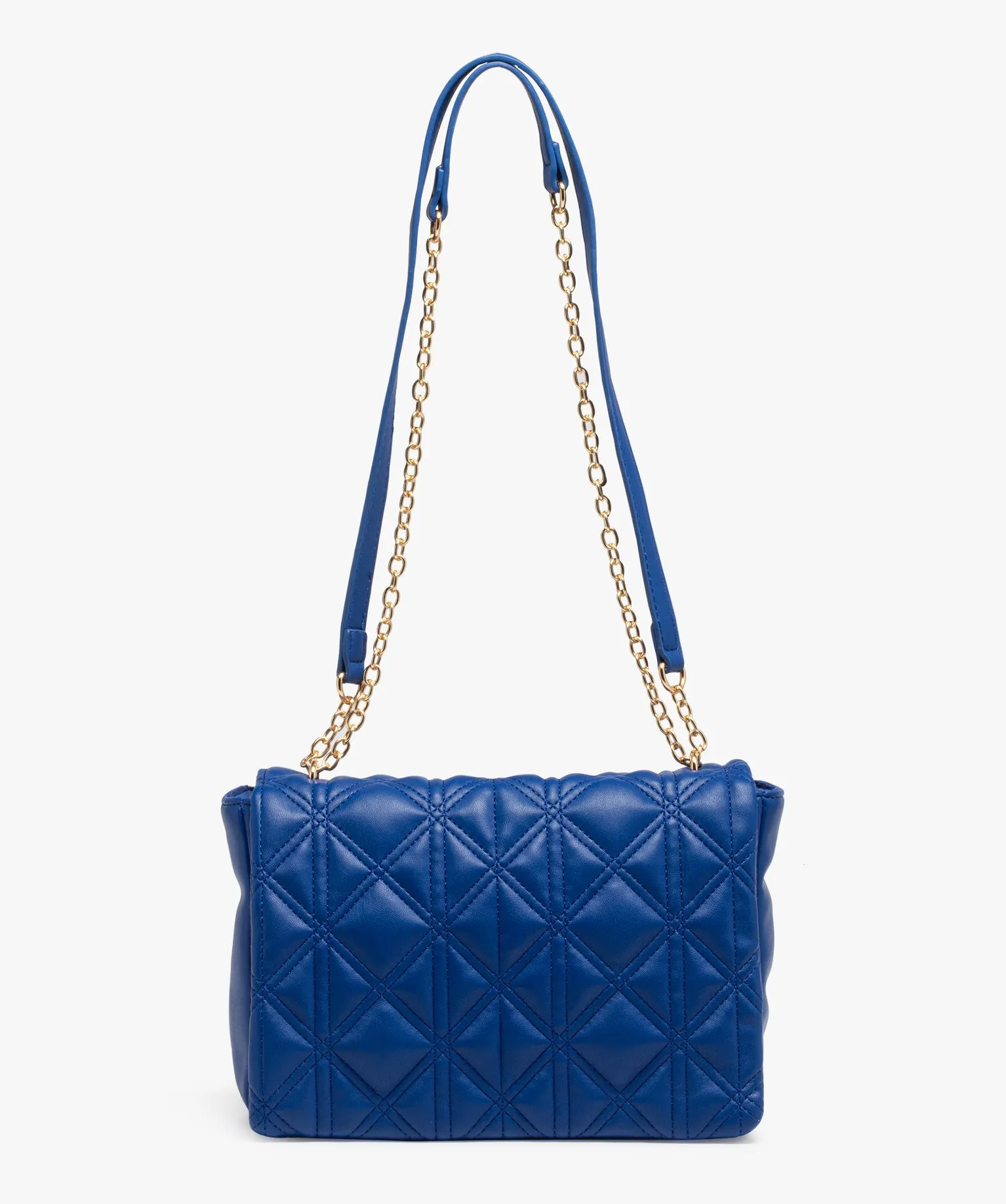 sac besace a rabat matelasse et anse en chaine femme bleu standard sacs bandouliere