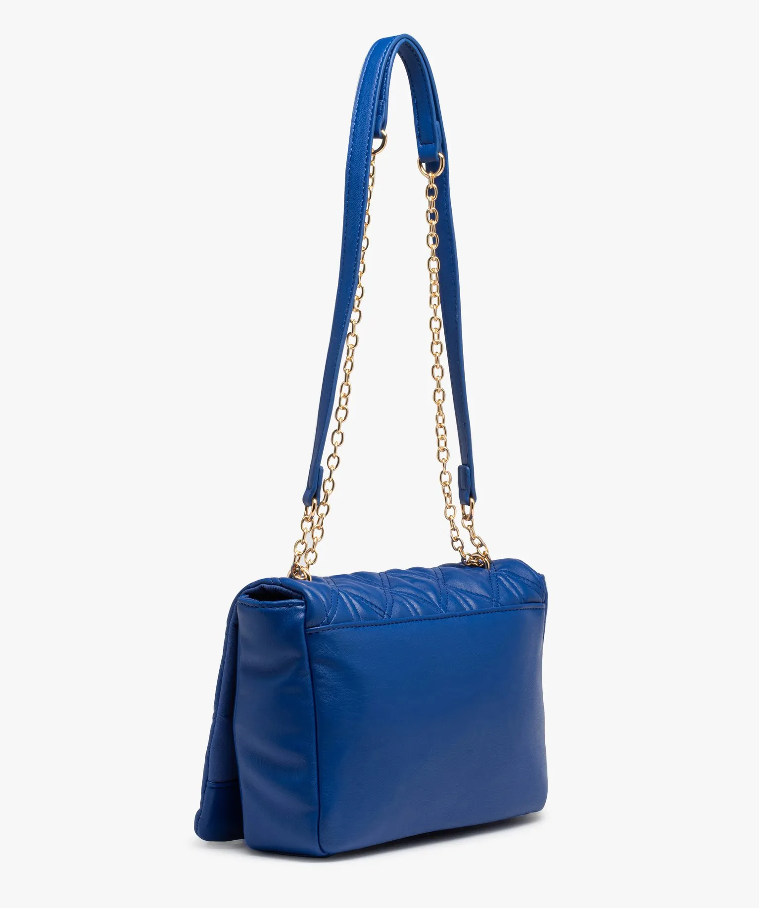 sac besace a rabat matelasse et anse en chaine femme bleu standard sacs bandouliere