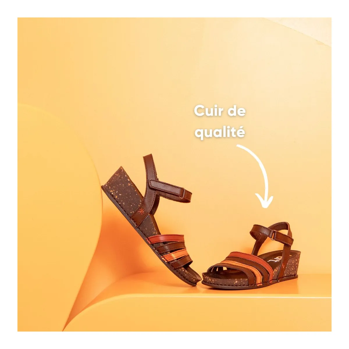 Sandales compensées graphiques à talon moucheté - Orange