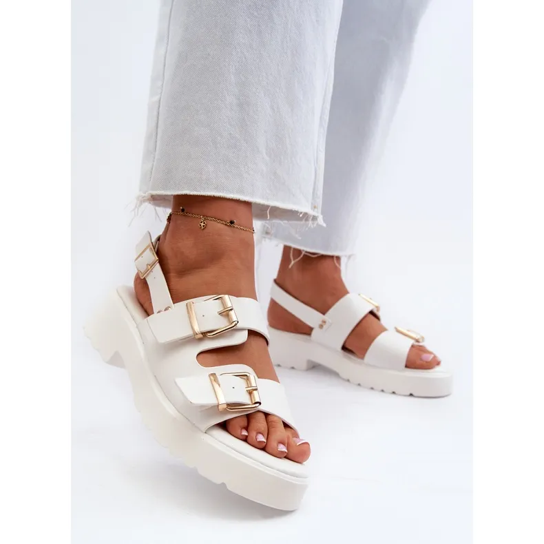 Sandales Femme Avec Boucles Cuir Eco Blanc Konanttia blanche