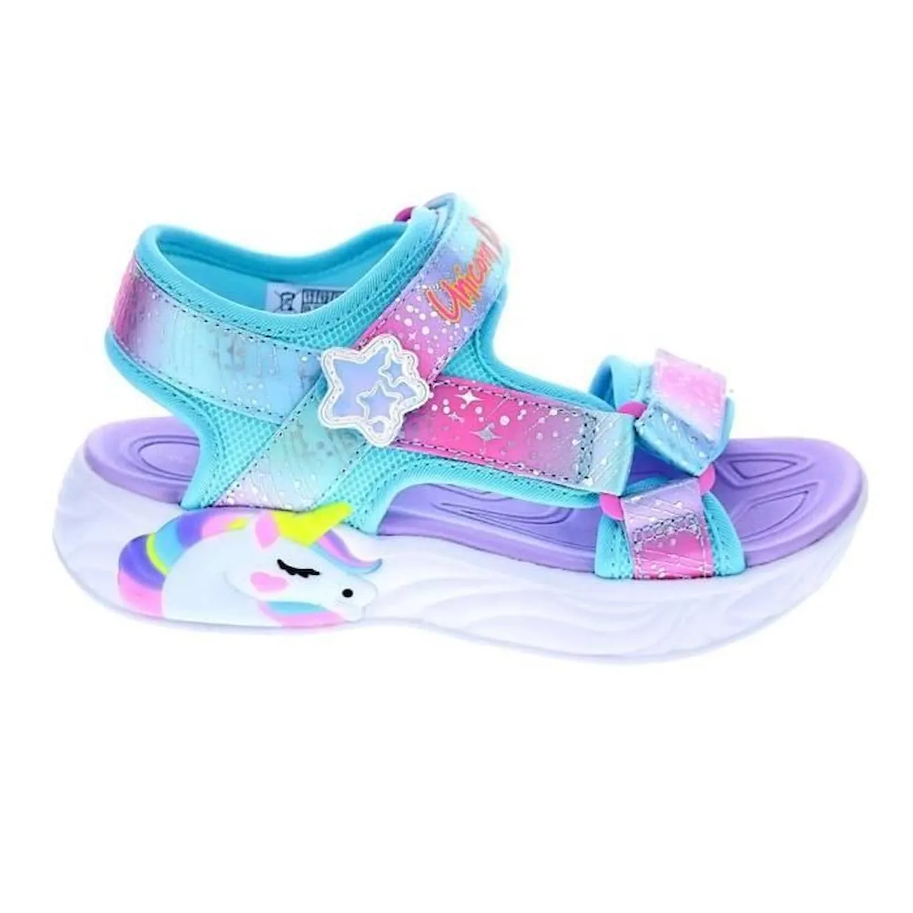 Sandales - Skechers Unicorn Fille - Bleu - Scratch - Plat - Basse - Synthétique - 2 cm bleu - Skechers