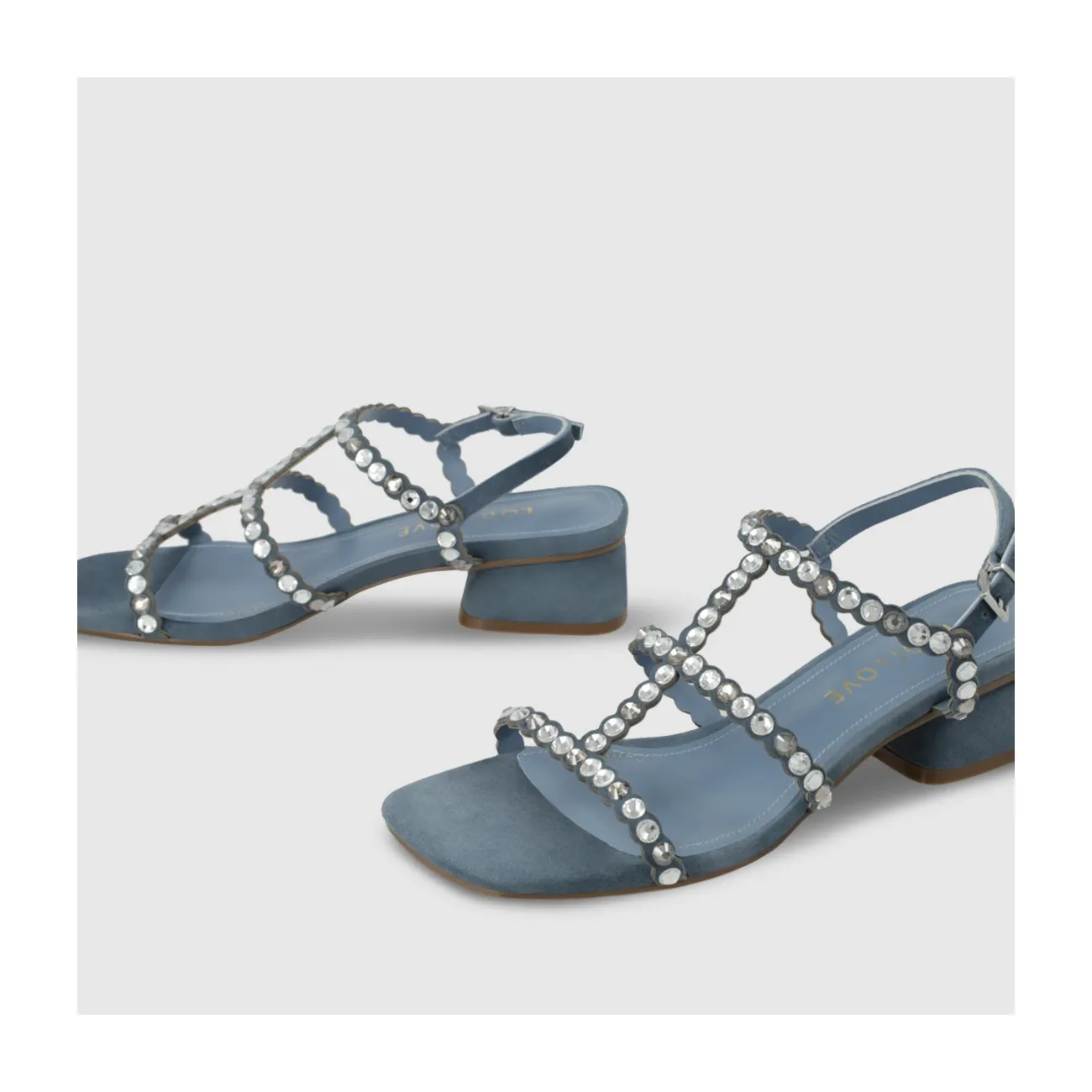 Sandalias de mujer en ante de color azul jeans. I LODI Zapatos de mujer online.