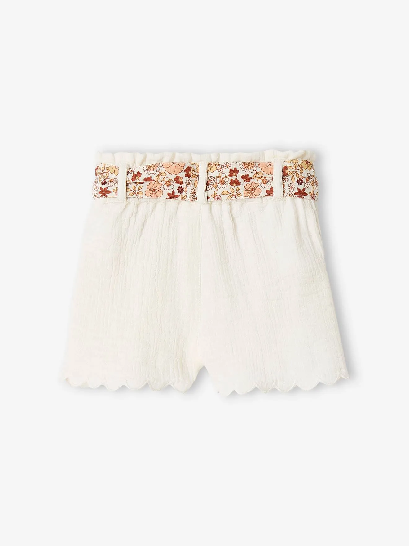 Short bébé en gaze de coton avec ceinture fleurie abricot - Vertbaudet