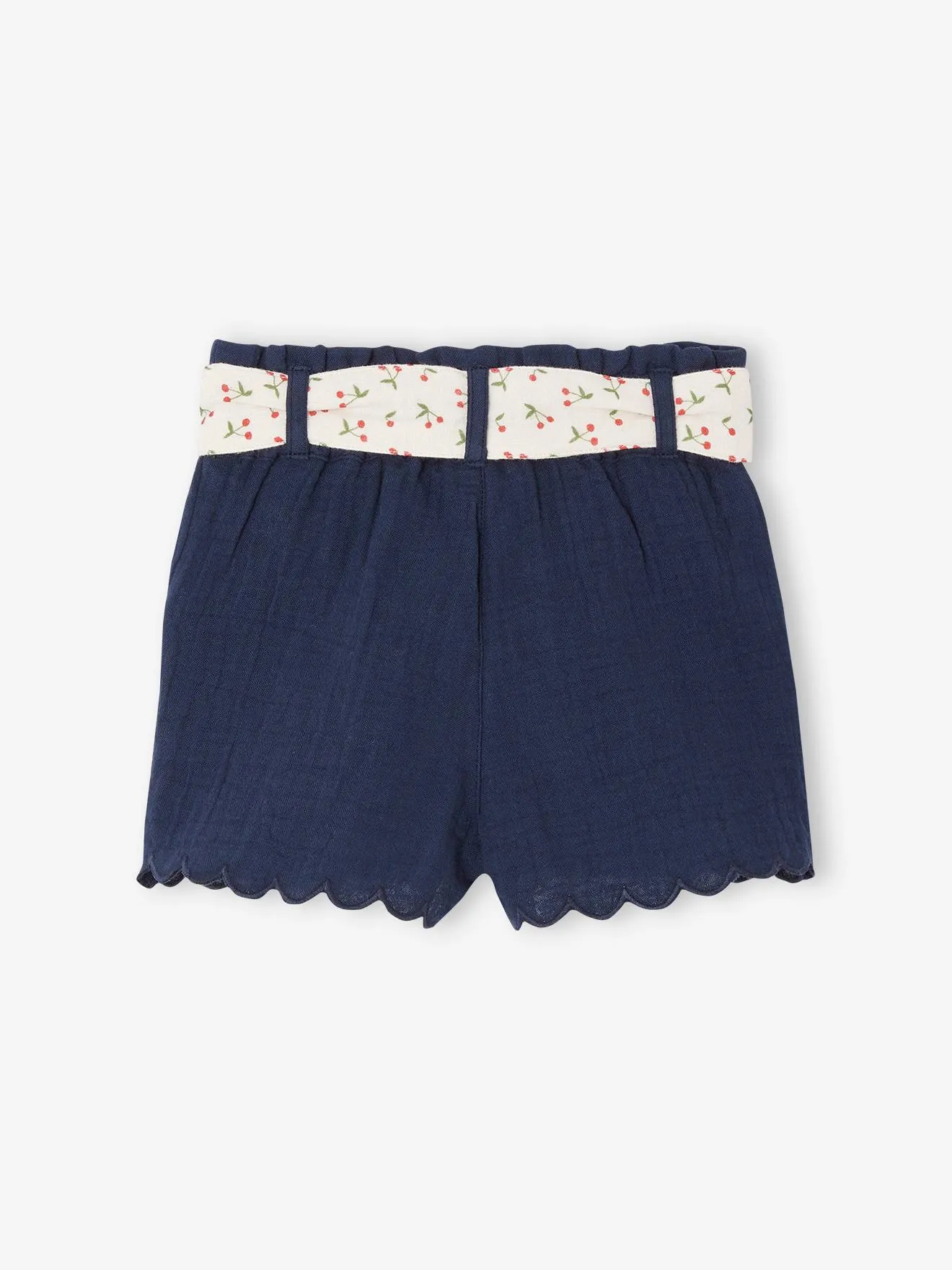 Short bébé en gaze de coton avec ceinture fleurie abricot - Vertbaudet