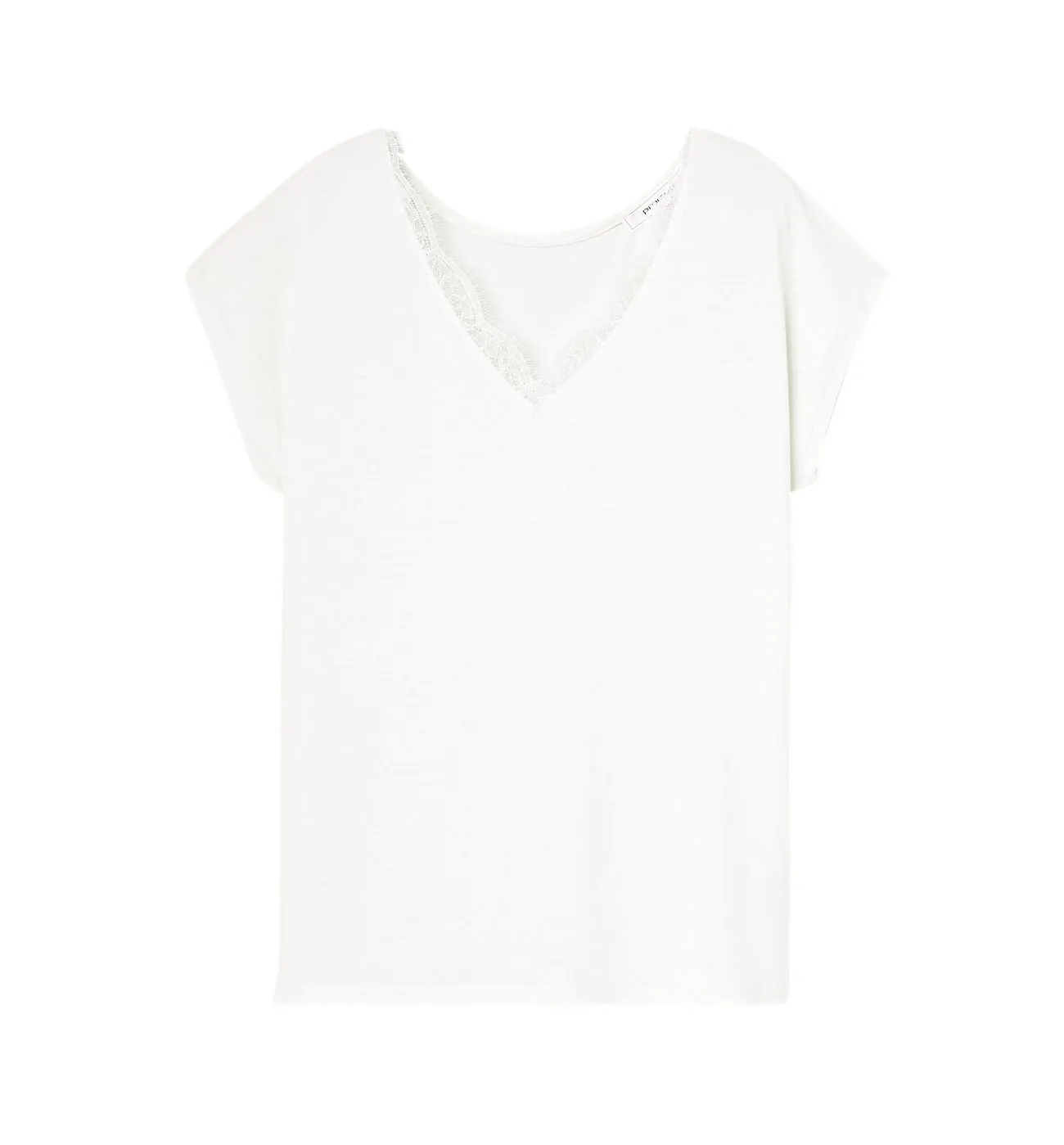 T-shirt détail dentelle Femme - Blanc