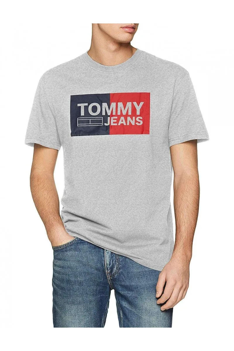 T shirt Tommy jeans homme essential split box DM0DM05549 gris