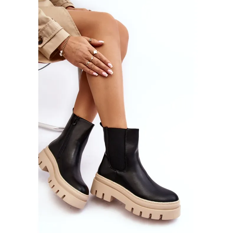 Vinceza Bottes Worker Femme Noir et Beige Loretta le noir