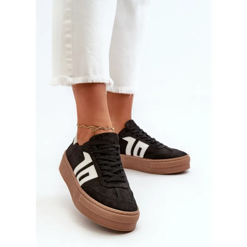 Zazoo N1095S2 Baskets en cuir pour femme sur plateforme Noir le noir