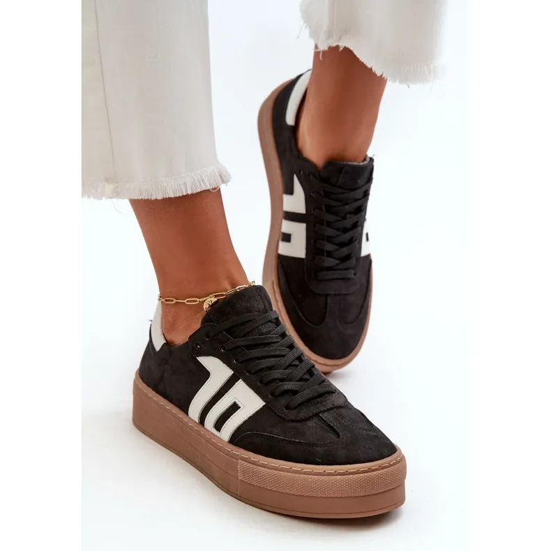 Zazoo N1095S2 Baskets en cuir pour femme sur plateforme Noir le noir