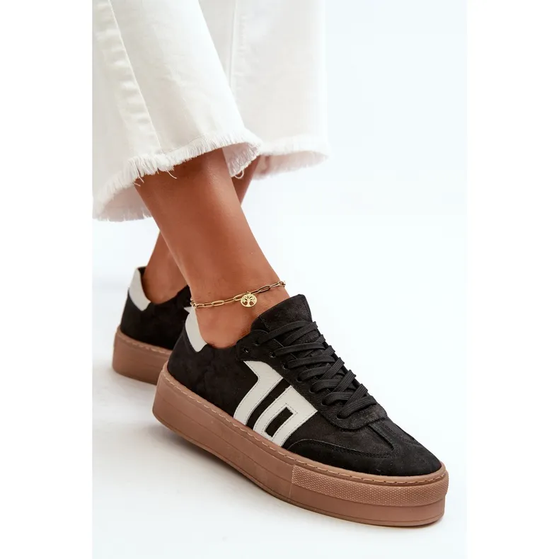 Zazoo N1095S2 Baskets en cuir pour femme sur plateforme Noir le noir