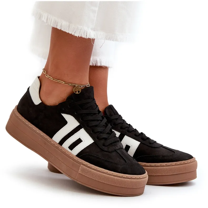 Zazoo N1095S2 Baskets en cuir pour femme sur plateforme Noir le noir